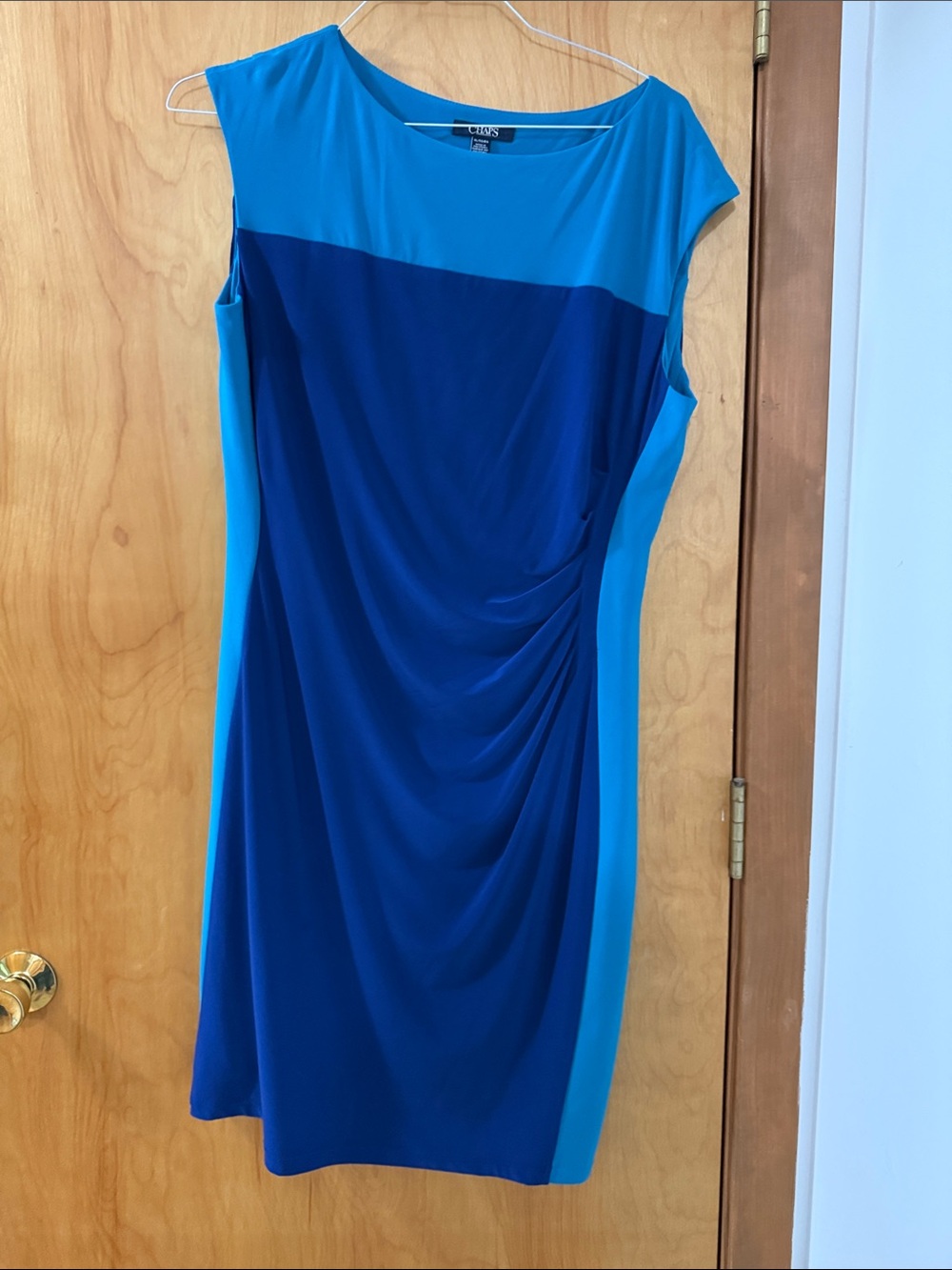 Chaps Two-Tone Blue Midi Sheath Dress